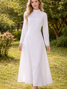 Vintage | Handcrafted White Cotton Embroidered Clean Detail Dress